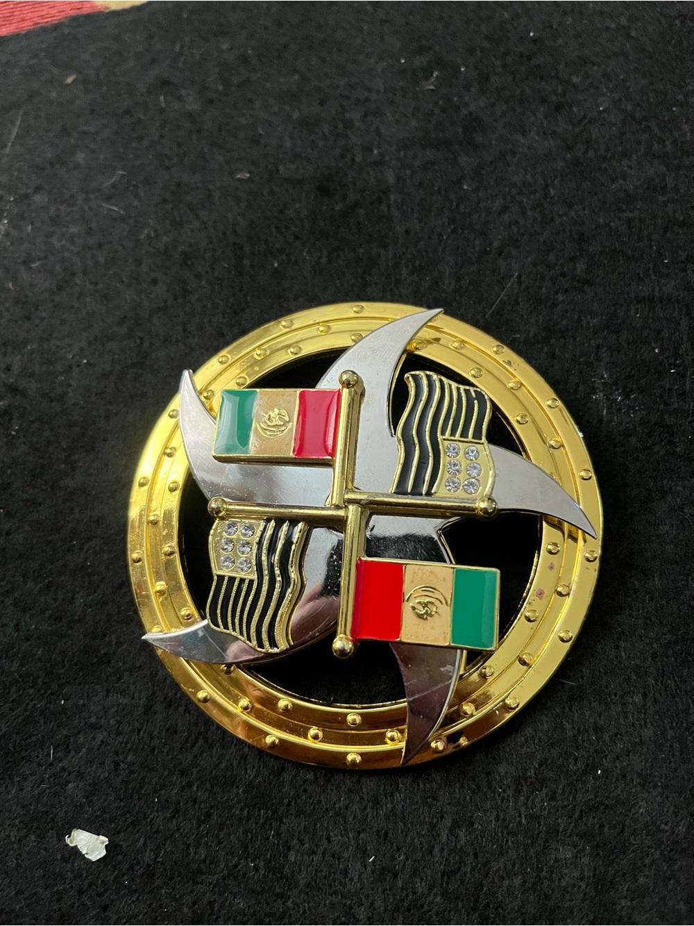 Gold and Silver Nautical Flag belt buckle with Red and Green Enamel